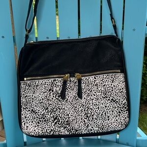 Fossil ELISE Black Leather Calf Hair Crossbody Bag